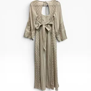 Free People Free-est Starlight Flowy‎ Crochet Maxi Dress Morning Oat Tan NWT S thumbnail 5