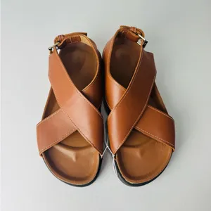 NWT & Other Stories Tan Leather Criss Cross Chunky Sandals 37 US 7 thumbnail 5