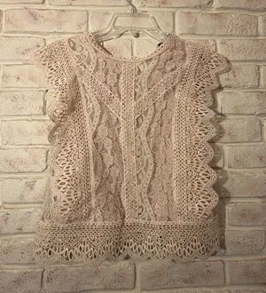 Zara Pink Lace Sleeveless Top with Scalloped Edges Size M thumbnail 1