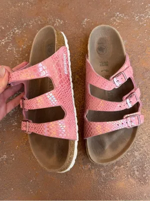 Birkenstock pink snakeskin 3 strap sandals sz 38/7.5 #summer #beach #retro thumbnail 4