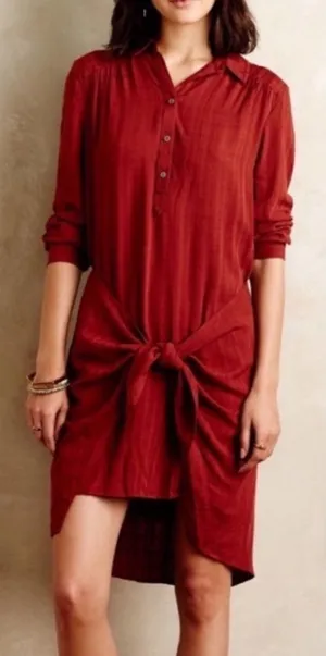 Maeve Anthropologie Bloomsbury Tie Waist Shirt Dress Rust Orange Size 6 thumbnail 1
