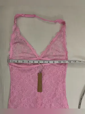 SKIMS Stretch Lace Halter Slip Chemise Dress Cotton Candy Pink Size XS thumbnail 5