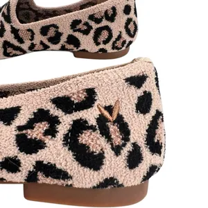 Vivaia Squared Toe Terry Knit Loafers Leopard Print Flat Comfy Shoe thumbnail 4