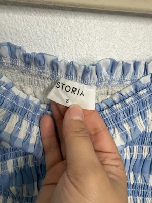 Storia Gingham Crop Top Blue White S thumbnail 3