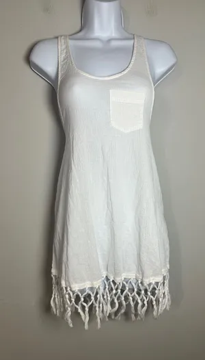 Victoria's Secret White Cotton Macrame Fringe Racerback Tank‎ Cover-Up Dress S thumbnail 1