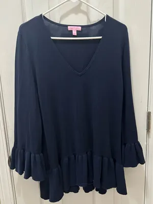 LILLY PULITZER Adela Ruffle Sleeve & hem shirt size Large thumbnail 12