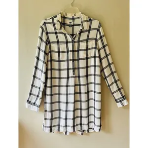 Old Navy Sz L Plaid White Black Shirt Midi Dress for Women V Neck Stretch Pocket thumbnail 2