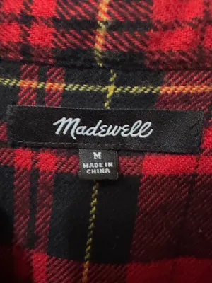 Madewell |EUC Cotton Red Black Plaid Flannel Buffalo Check Button Down Shirt (M) thumbnail 11