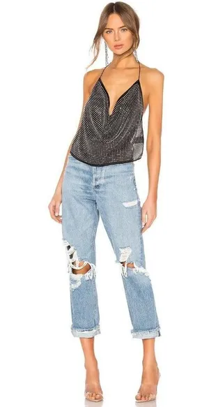 For Love & Lemons After Dark Halter Top Black Womens One Size thumbnail 1