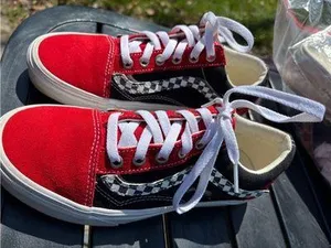 Vans Kids Red & Black Checkerboard Low-Top Sneakers thumbnail 1