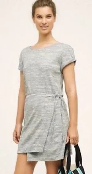Anthropologie Maeve Marled Gray Tie front wrap tee dress thumbnail 1