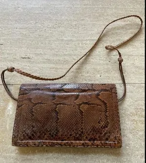 VTG Brown Python Snake Skin Leather Envelope Clutch‎ Handbag Purse thumbnail 1
