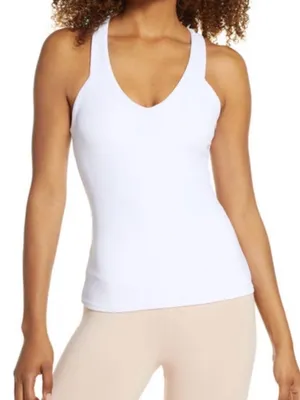 Alo Yoga Women's White Ribbed Elevate V-Neck Tank Top size XS thumbnail 1