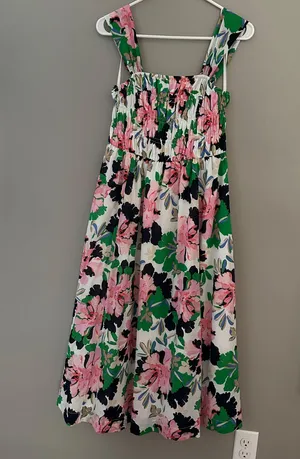 Tommy Hilfiger Isla Floral Sleeveless Midi Dress Size 6 Ivory Bloom Smocked thumbnail 2