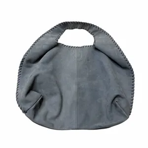 🩶 Suede Slouch Bag 👜‎ Boho Whipstitch Y2K Shoulder Tote ✨ Gray thumbnail 2