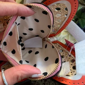 Authentic Kate spade Leather/Straw butterfly zip coin/cards on chain crossbody thumbnail 7