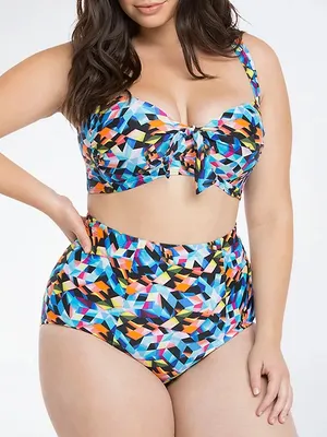 Torrid Bikini Set Size Size 1 (14/16) Multicolor Geometric Underwire High Waist thumbnail 1