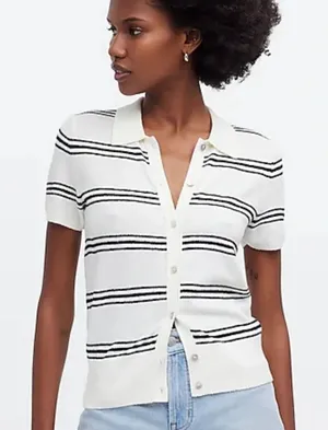 053- Madewell Polo Sweater Short Sleeve in Stripe Size XS thumbnail 1