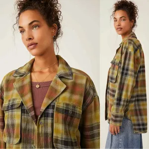 Free People Grunge 90s Flannel Plaid Izzie Cargo Shirt Jacket Shacket Medium thumbnail 8