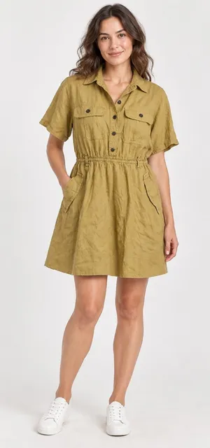 Banana Republic Olive Short-Sleeve Button Front Dress thumbnail 1