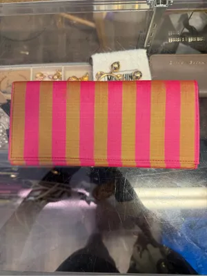 100% Silk Pink & Gold Striped Foldover Clutch Wallet thumbnail 3