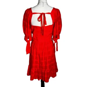 Cinq à Sept Red Puff Sleeve Babydoll Mini Dress M Mediterranean Vacation‎ Resort thumbnail 3