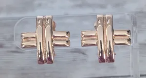 Vintage Clip On Earrings Warm Gold Tone Crossover Statement Large thumbnail 1