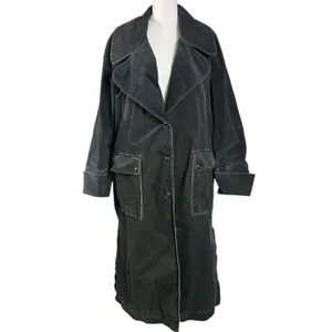 Free People Retro 70s Fox Cord Corduroy Duster Trench Coat Dark Charcoal Medium thumbnail 10