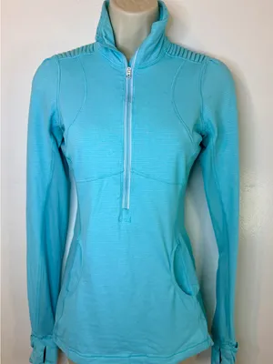 Lululemon Flash Forward Half Zip Size 4 Aqua Blue Thumbholes Reflective Mesh thumbnail 2
