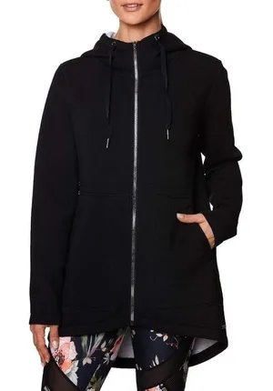 Betsey Johnson Performance Jacket Sz XS Hi-Low Brown Hooded Neoprene Gorpcore thumbnail 1