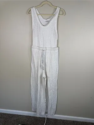 Free People Cream Wait A Minute Jumpsuit Womens M Casual Wide Leg Athleisure thumbnail 9