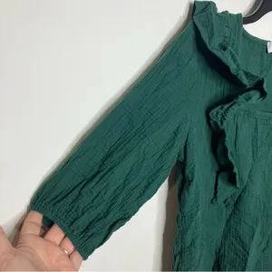 Francine ruffle gauze top 100% cotton green women’s size small‎ thumbnail 3