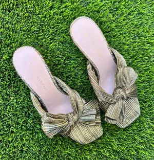 Loeffler Randall‎ Claudia Metallic Ribbon Heel Sandals Size 37 US 7 B Open Toe thumbnail 1