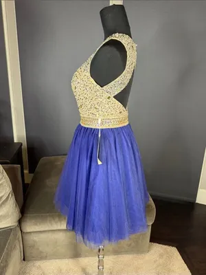 Women’s Embellished Sequin Beaded Bodice Royal Blue Tulle Party Dress Size 2 NWT thumbnail 6