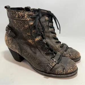 OTBT Floyd Distressed Crackle Leather Combat Boots Bronze Black Womens 7M thumbnail 1