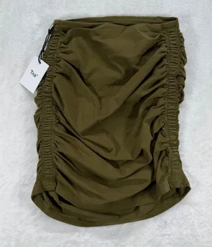 Aritzia Tna Ruched Mini Skirt Olive Green‎ Bodycon Stretch Fitted Casual 2XS thumbnail 1