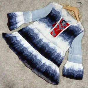 John Mark Ombre Tie Dye Tiered Blouse Tunic Peasant Tassel Artsy Bell Sleeve M thumbnail 3