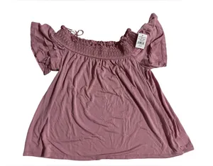 American Eagle Outfitters Mauve Off-Shoulder Smocked Top thumbnail 1