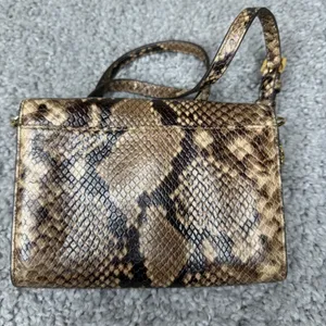Michael Kors Jet Set Snakeskin Embossed Leather Crossbody Bag Brown Gold Tone thumbnail 2