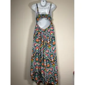 OLD NAVY Maxi Dress M Multicolor Paisley Floral Cutout Back Boho Summer Vacation thumbnail 4