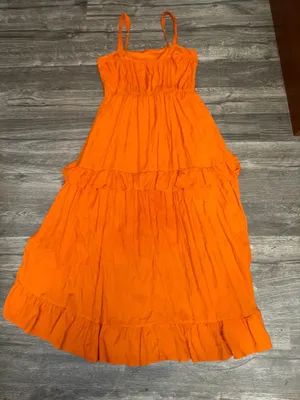Trixxi Orange Ruffle Tiered Midi Dress Size M Boho Summer Vacation Sundress thumbnail 6