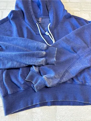 Free People Blue Hooded Cropped Sweatshirt size Medium thumbnail 7