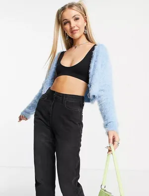 ASOS NWT COLLUSION boxy cardigan in fluffy yarn in pale blue thumbnail 3