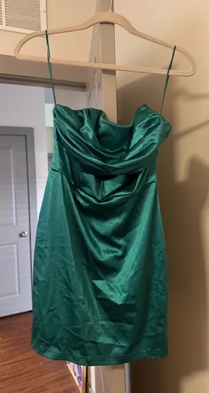 Bella Rose Boutique Boutique Emerald Green Satin Cowl Neck Mini Dress thumbnail 1