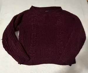 Express Womens Burgundy Chenille Cable Knit Pullover Sweater Size M Wine Red thumbnail 1