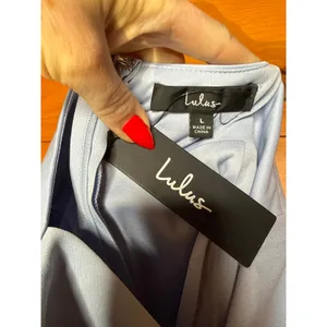 NWT Lulus Illustrious Perfection Light Blue Satin Backless Mini Dress Party Sz L thumbnail 5