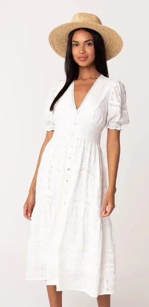 Lovestitch White Eyelet Button-Front Maxi Dress thumbnail 1