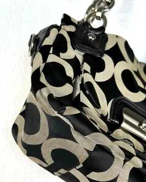 Coach Kristin 16779 Op Art Signature Y2K Satchel Black Khaki Leather Bag thumbnail 10