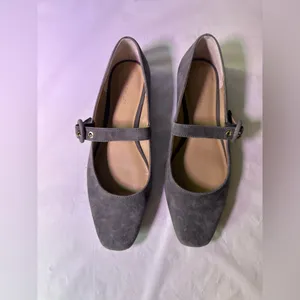 Ann Taylor Factory Gray Suede Flats with Buckle thumbnail 6