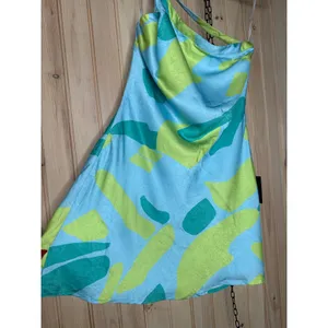 NWT Lulus Betania Blue Multi Abstract Satin One-Shoulder Mini Dress Party Size M thumbnail 5
